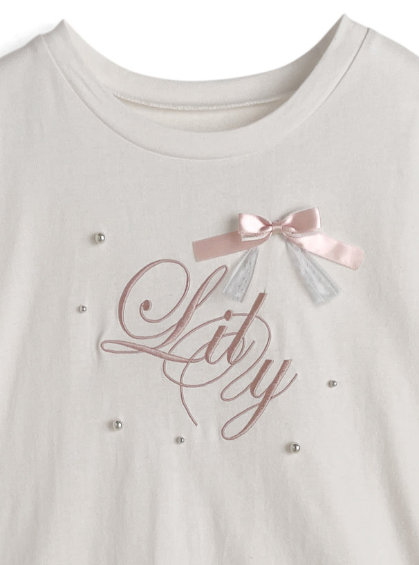 ze1088 Ribbon and Pearl Logo Embroidered Long Sleeve T-Shirt 蝴蝶結珍珠標誌刺繡長袖T恤 10