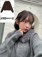 Cardigan with Detachable Faux Fur Collar 可拆式仿皮草領針織開襟衫 [fo2194]