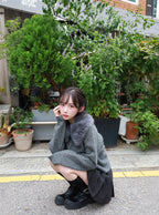 Cardigan with Detachable Faux Fur Collar 可拆式仿皮草領針織開襟衫 [fo2194]