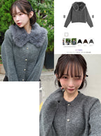 Cardigan with Detachable Faux Fur Collar 可拆式仿皮草領針織開襟衫 [fo2194]