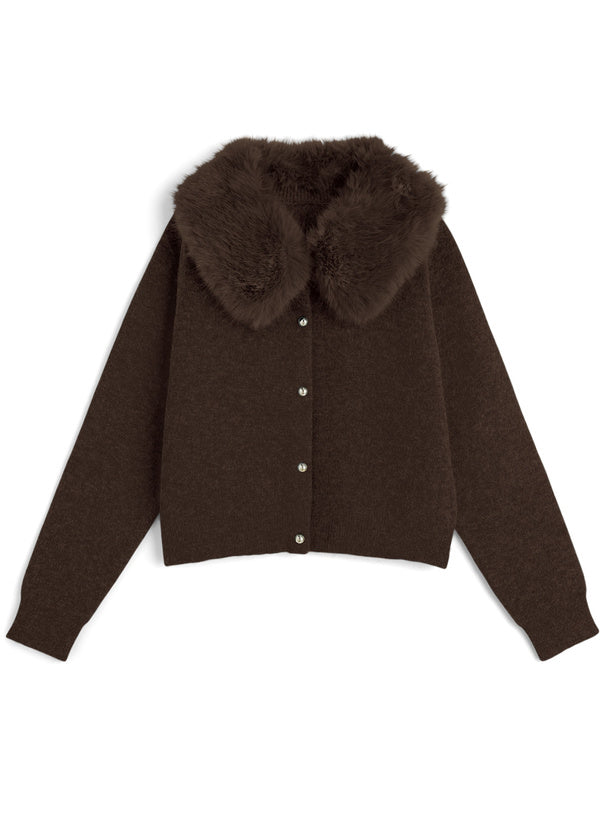 Cardigan with Detachable Faux Fur Collar 可拆式仿皮草領針織開襟衫 [fo2194]
