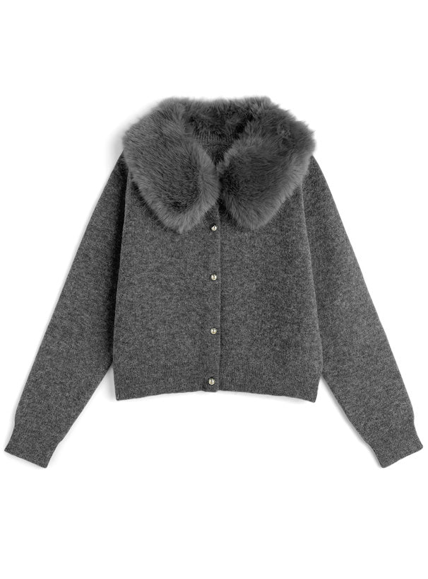 Cardigan with Detachable Faux Fur Collar 可拆式仿皮草領針織開襟衫 [fo2194]