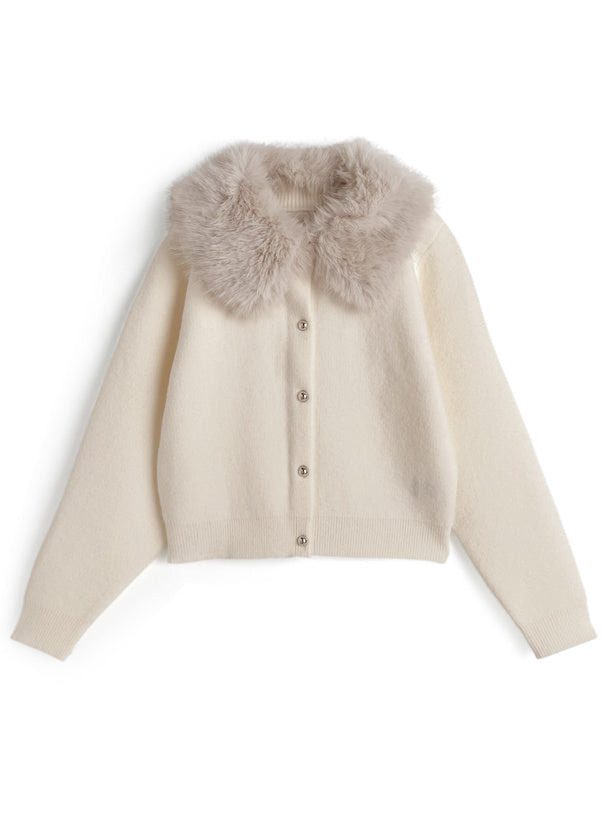 Cardigan with Detachable Faux Fur Collar 可拆式仿皮草領針織開襟衫 [fo2194]