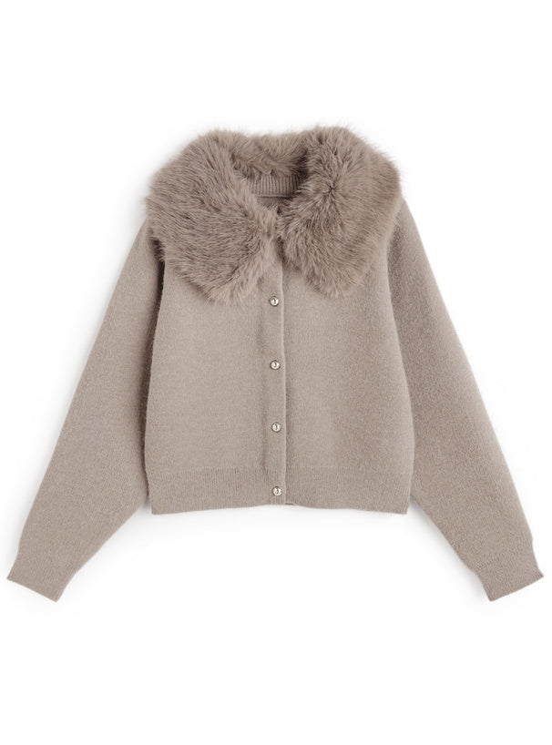 Cardigan with Detachable Faux Fur Collar 可拆式仿皮草領針織開襟衫 [fo2194]