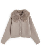 Cardigan with Detachable Faux Fur Collar 可拆式仿皮草領針織開襟衫 [fo2194]