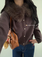Cardigan with Detachable Faux Fur Collar 可拆式仿皮草領針織開襟衫 [fo2194]