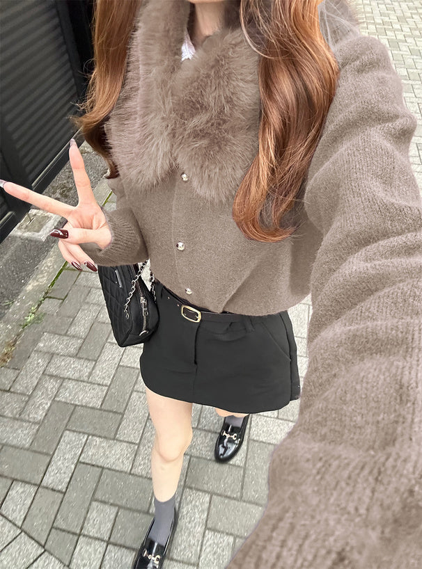 Cardigan with Detachable Faux Fur Collar 可拆式仿皮草領針織開襟衫 [fo2194]