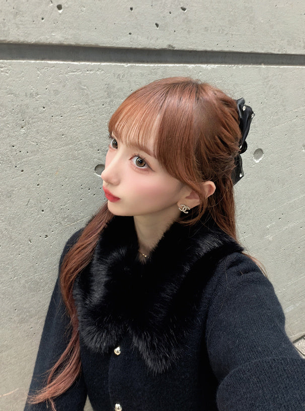 Cardigan with Detachable Faux Fur Collar 可拆式仿皮草領針織開襟衫 [fo2194]