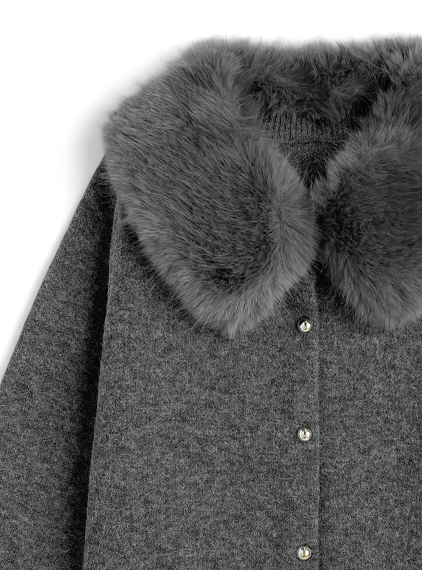 Cardigan with Detachable Faux Fur Collar 可拆式仿皮草領針織開襟衫 [fo2194]