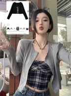 nz59 Check Bustier Camisole and Cardigan Set 格紋胸衣式吊帶背心與開襟外套套裝 1