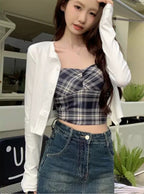 nz59 Check Bustier Camisole and Cardigan Set 格紋胸衣式吊帶背心與開襟外套套裝 3