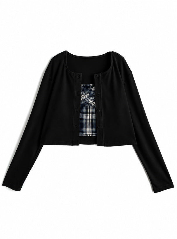 nz59 Check Bustier Camisole and Cardigan Set 格紋胸衣式吊帶背心與開襟外套套裝 4