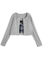 nz59 Check Bustier Camisole and Cardigan Set 格紋胸衣式吊帶背心與開襟外套套裝 5