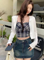 nz59 Check Bustier Camisole and Cardigan Set 格紋胸衣式吊帶背心與開襟外套套裝 7