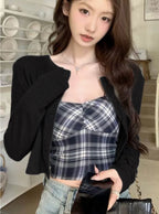nz59 Check Bustier Camisole and Cardigan Set 格紋胸衣式吊帶背心與開襟外套套裝 9