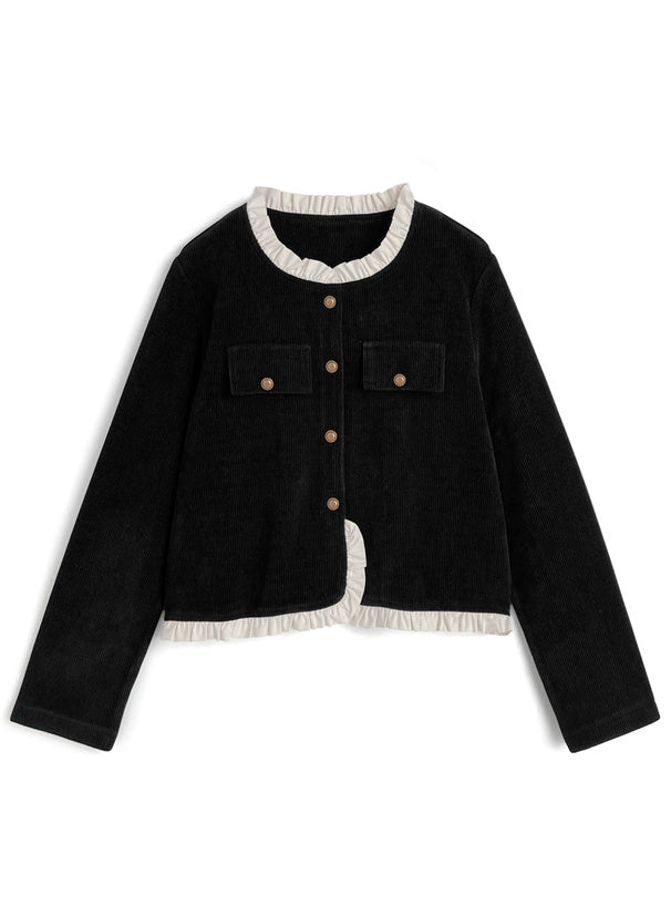 Corduroy Frill Collarless Jacket 燈芯絨荷葉邊無領外套 [nz67] — 4