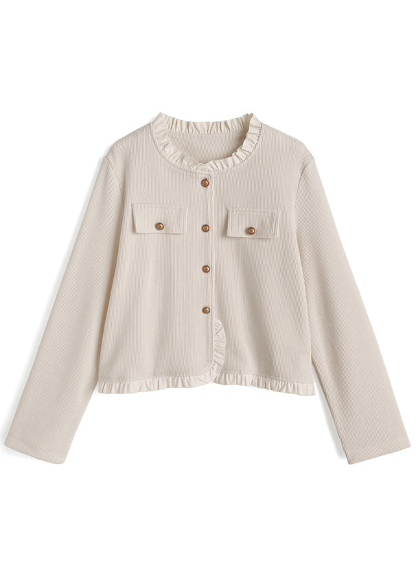 Corduroy Frill Collarless Jacket 燈芯絨荷葉邊無領外套 [nz67] — 5