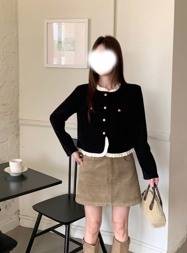 Corduroy Frill Collarless Jacket 燈芯絨荷葉邊無領外套 [nz67] — 6