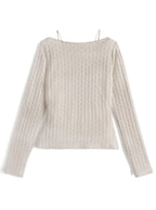 nz68 Lace Layered-Look Openwork Knit Top 蕾絲假兩件透孔針織上衣 7