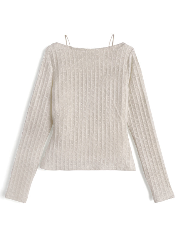 nz68 Lace Layered-Look Openwork Knit Top 蕾絲假兩件透孔針織上衣 7