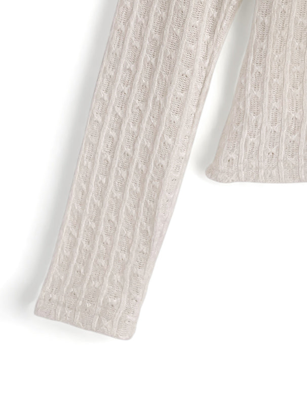 nz68 Lace Layered-Look Openwork Knit Top 蕾絲假兩件透孔針織上衣 9
