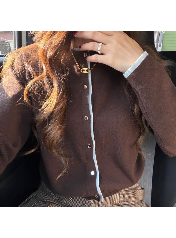 Contrast Layered-Look Knit Cardigan 撞色假兩件針織開襟衫 [on455] image 3