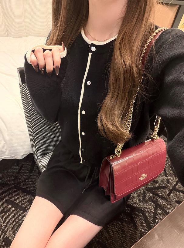Contrast Layered-Look Knit Cardigan 撞色假兩件針織開襟衫 [on455] image 11