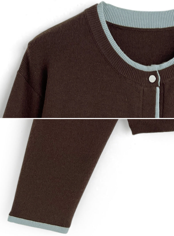 Contrast Layered-Look Knit Cardigan 撞色假兩件針織開襟衫 [on455] image 13