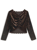 Gathered Lace-Trim Velour Cardigan 蕾絲滾邊抓皺絨面開襟衫 [on462] — 5