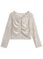 Gathered Lace-Trim Velour Cardigan 蕾絲滾邊抓皺絨面開襟衫 [on462] — 6