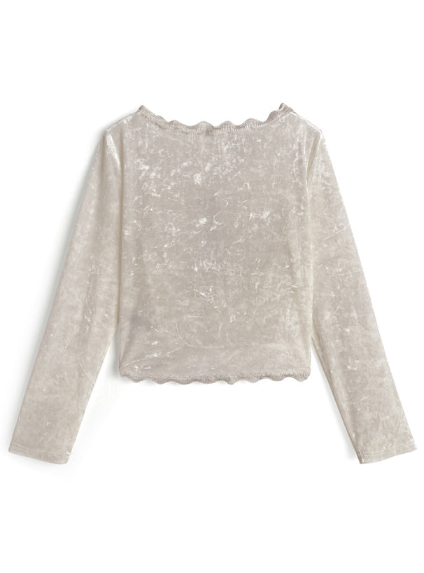 Gathered Lace-Trim Velour Cardigan 蕾絲滾邊抓皺絨面開襟衫 [on462] — 9
