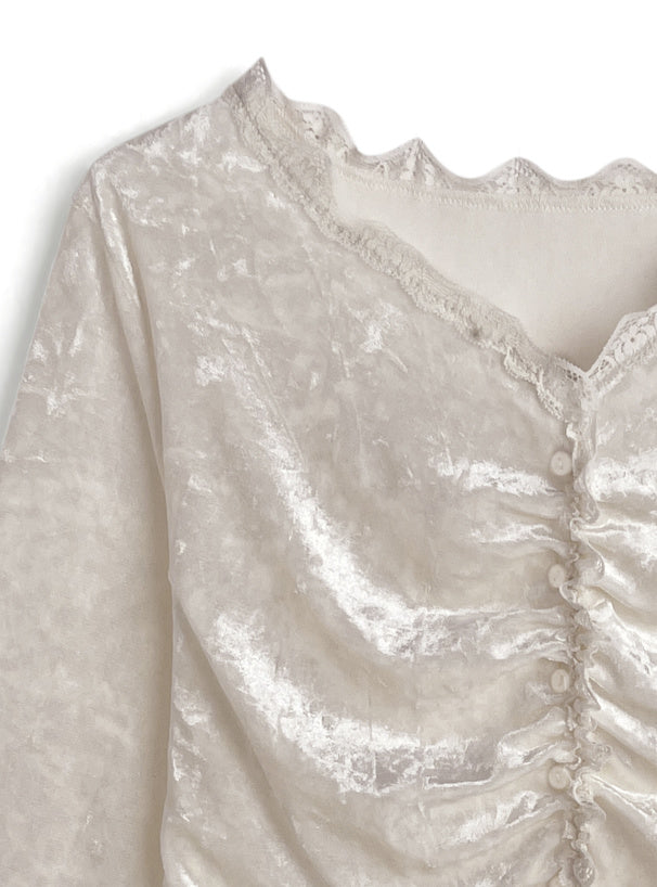 Gathered Lace-Trim Velour Cardigan 蕾絲滾邊抓皺絨面開襟衫 [on462] — 10