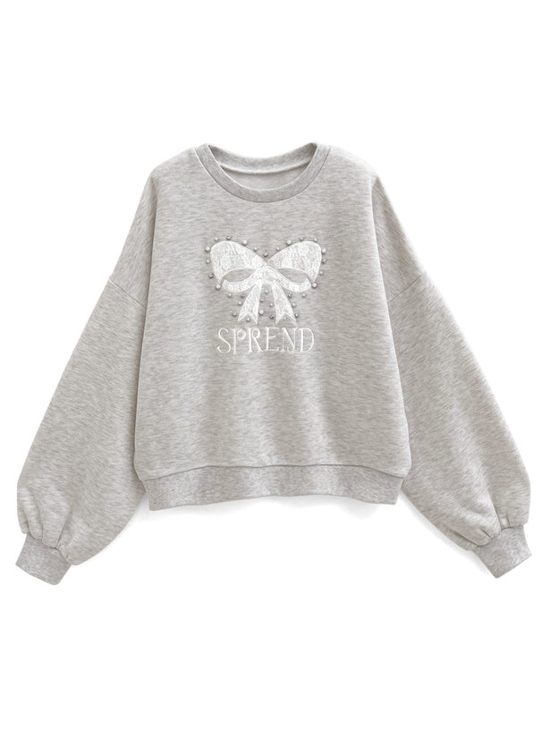 Lace Bow Motif Sweatshirt 蕾絲蝴蝶結圖案衛衣 [pm1009] image 5