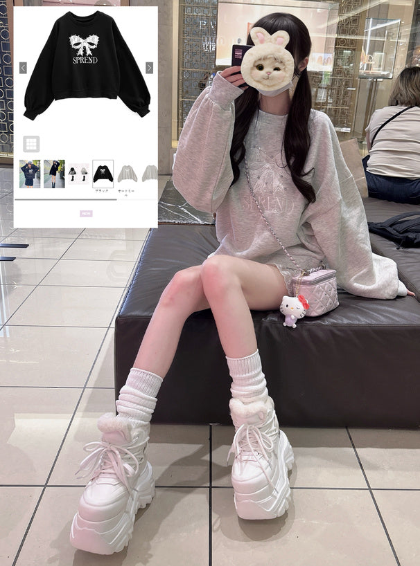 Lace Bow Motif Sweatshirt 蕾絲蝴蝶結圖案衛衣 [pm1009] image 1
