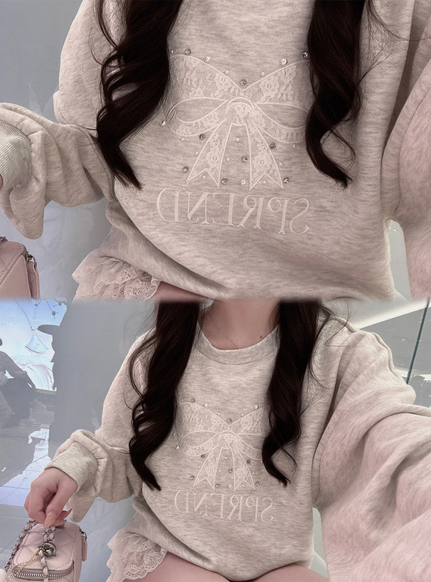 Lace Bow Motif Sweatshirt 蕾絲蝴蝶結圖案衛衣 [pm1009] image 2