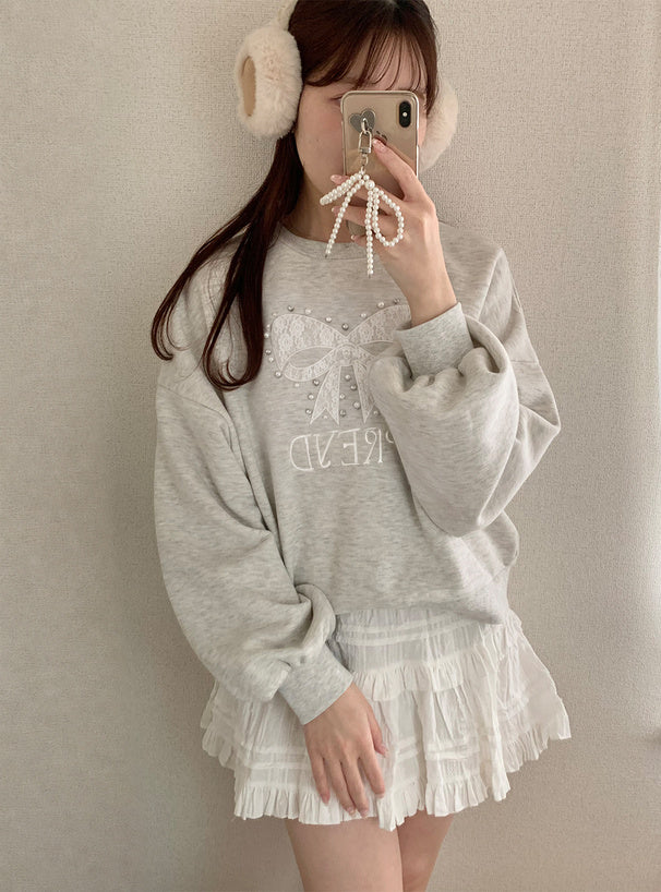 Lace Bow Motif Sweatshirt 蕾絲蝴蝶結圖案衛衣 [pm1009] image 6