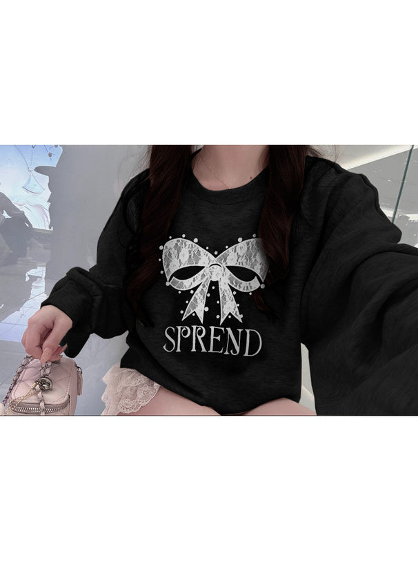 Lace Bow Motif Sweatshirt 蕾絲蝴蝶結圖案衛衣 [pm1009] image 7