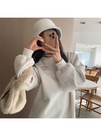 Heart Patch Brushed-Back Sweatshirt Tunic 心形貼布刷毛長版衛衣 [pm358] 1