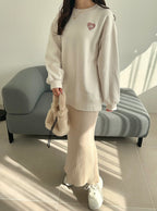Heart Patch Brushed-Back Sweatshirt Tunic 心形貼布刷毛長版衛衣 [pm358] 3
