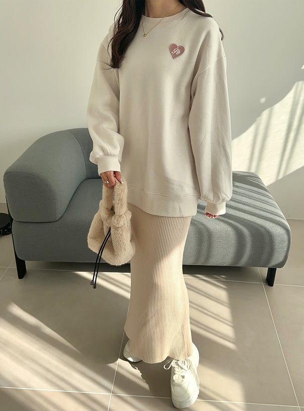 Heart Patch Brushed-Back Sweatshirt Tunic 心形貼布刷毛長版衛衣 [pm358] 3