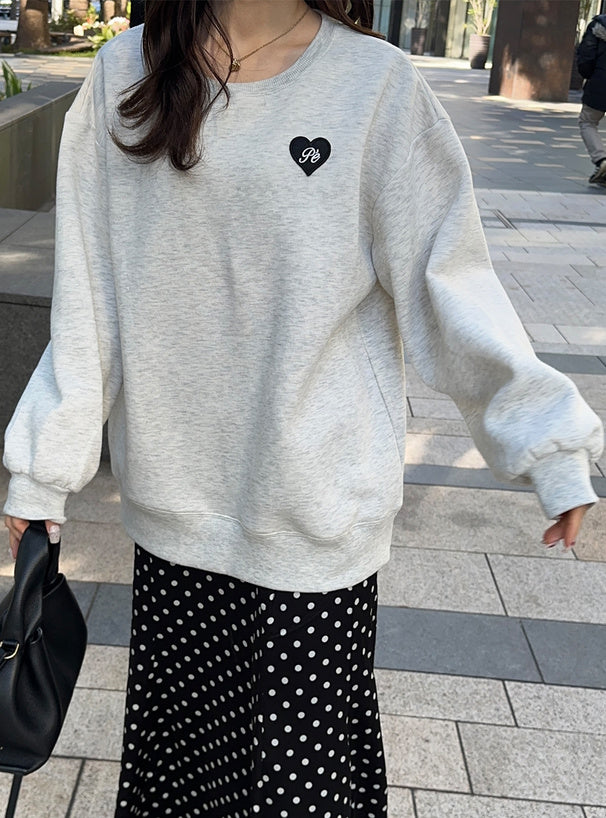 Heart Patch Brushed-Back Sweatshirt Tunic 心形貼布刷毛長版衛衣 [pm358] 10