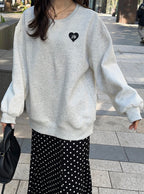 Heart Patch Brushed-Back Sweatshirt Tunic 心形貼布刷毛長版衛衣 [pm358] 10
