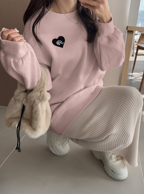 Heart Patch Brushed-Back Sweatshirt Tunic 心形貼布刷毛長版衛衣 [pm358] 11