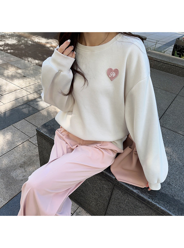 Heart Patch Brushed-Back Sweatshirt Tunic 心形貼布刷毛長版衛衣 [pm358] 12