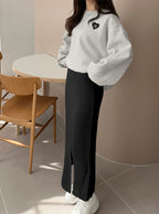 Heart Patch Brushed-Back Sweatshirt Tunic 心形貼布刷毛長版衛衣 [pm358] 13