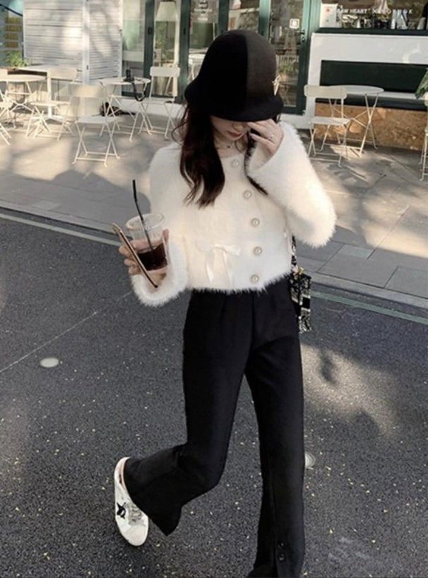 Shaggy Knit Ribbon Cropped Cardigan 毛絨針織緞帶短版開襟衫 [pm415] 3