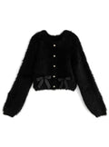 Shaggy Knit Ribbon Cropped Cardigan 毛絨針織緞帶短版開襟衫 [pm415] 4