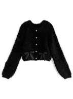 Shaggy Knit Ribbon Cropped Cardigan 毛絨針織緞帶短版開襟衫 [pm415] 4