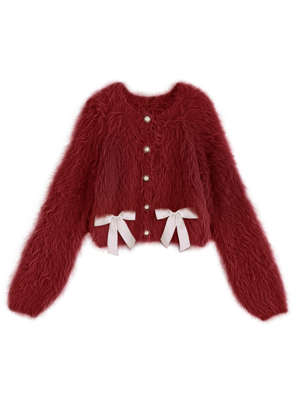 Shaggy Knit Ribbon Cropped Cardigan 毛絨針織緞帶短版開襟衫 [pm415] 5