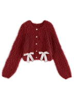 Shaggy Knit Ribbon Cropped Cardigan 毛絨針織緞帶短版開襟衫 [pm415] 5
